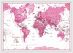 Medium Children's Art Map of the World Pink (Pinboard & wood frame - White)
