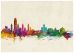 Large Albany New York Watercolour Skyline (Wood Frame - White)