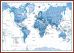 Huge Children's Art Map of the World Blue (Pinboard & framed - Dark Oak)