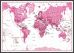 Large Children's Art Map of the World Pink (Wood Frame - Black)