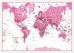 Large Children's Art Map of the World Pink (Wood Frame - White)