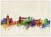 Large Rome Watercolour Skyline (Wood Frame - White)