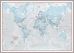 Large The World Is Art - Wall Map Aqua (Pinboard & framed - Silver)