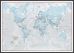 Large The World Is Art - Wall Map Aqua (Wood Frame - Black)