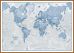 Large The World Is Art - Wall Map Blue (Wood Frame - Teak)