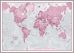 Large The World Is Art - Wall Map Pink (Pinboard & framed - Silver)
