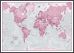 Large The World Is Art - Wall Map Pink (Wood Frame - Black)