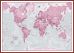 Large The World Is Art - Wall Map Pink (Pinboard & framed - Dark Oak)
