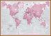 Large The World Is Art - Wall Map Pink (Wood Frame - Teak)