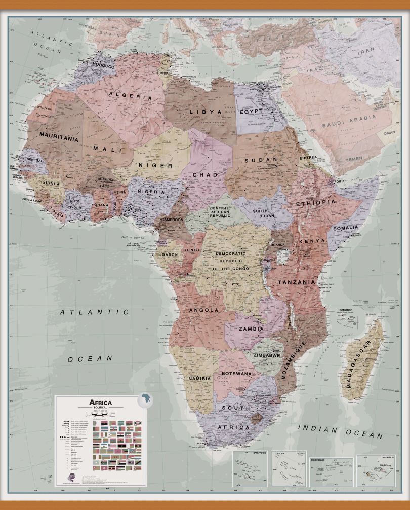 Huge Executive Africa political Wall Map (Wooden hanging bars)
