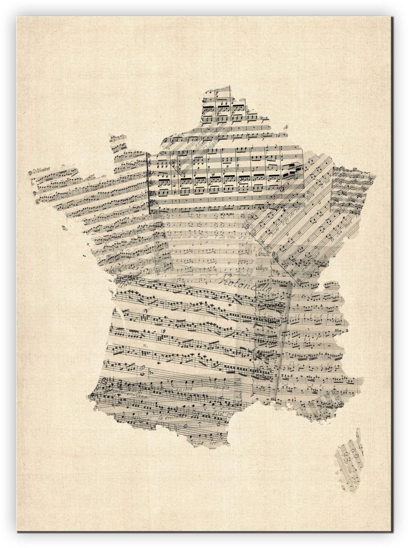 Medium Old Sheet Music Map of France (Canvas)