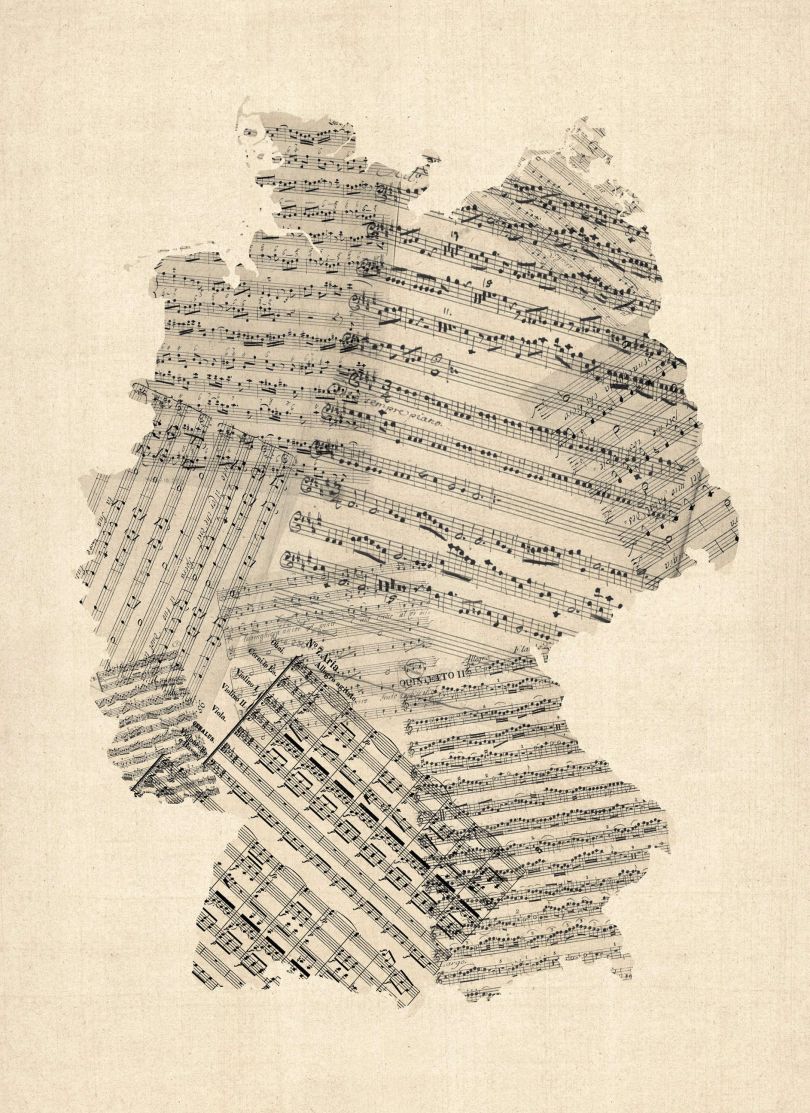 Old Sheet Music Art Map of Germany