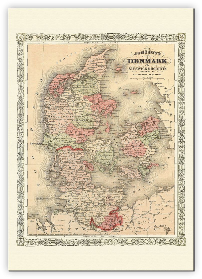 Extra Small Vintage Johnsons Map of Denmark (Canvas)