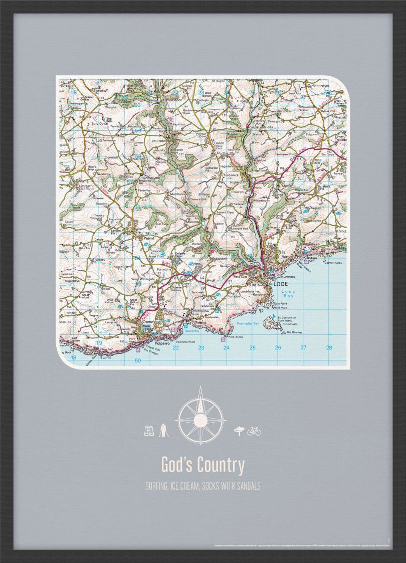Personalised Postcode Map Print - Charcoal (Wood Frame - Black)