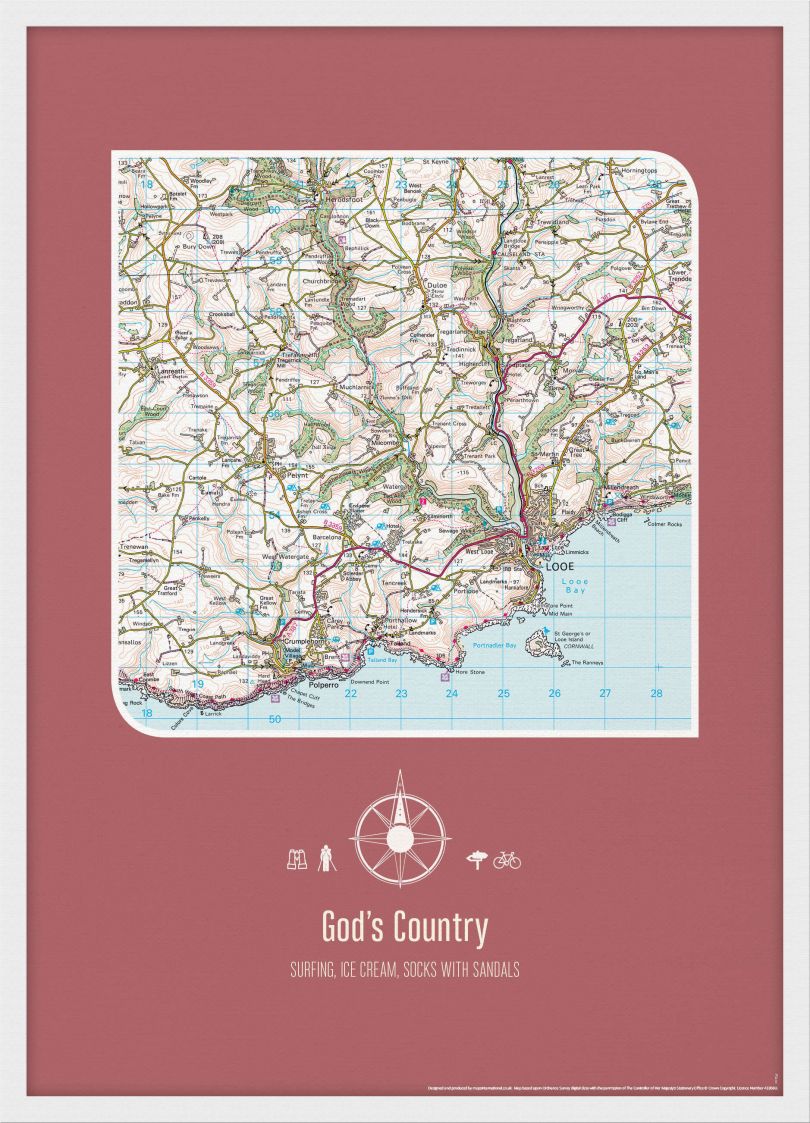 Personalised Postcode Map Print - Rosewood (Wood Frame - White)