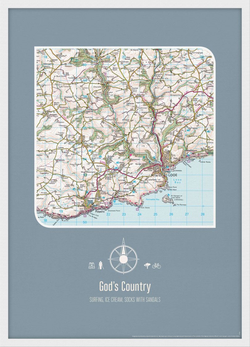 Personalised Postcode Map Print - Teal (Wood Frame - White)