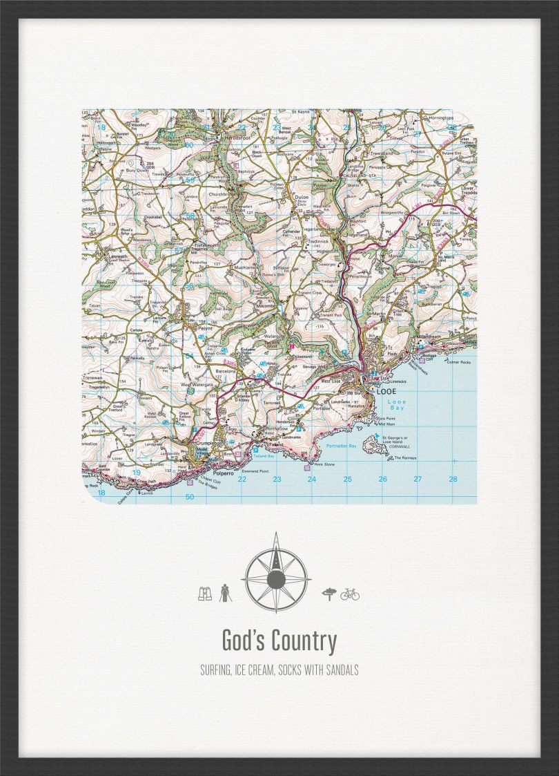 Personalised Postcode Map Print - White (Wood Frame - Black)