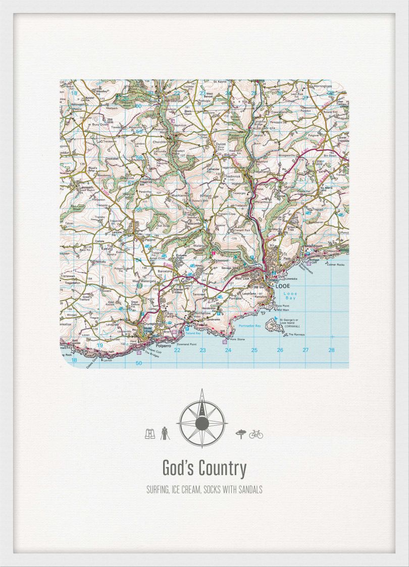 Personalised Postcode Map Print - White (Wood Frame - White)