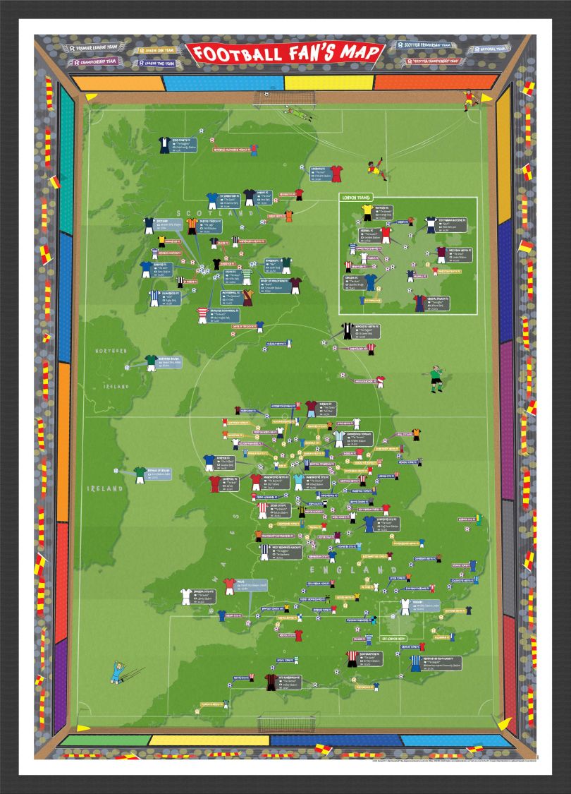 Medium Football Fan's Stadium Map (Wood Frame - Black)