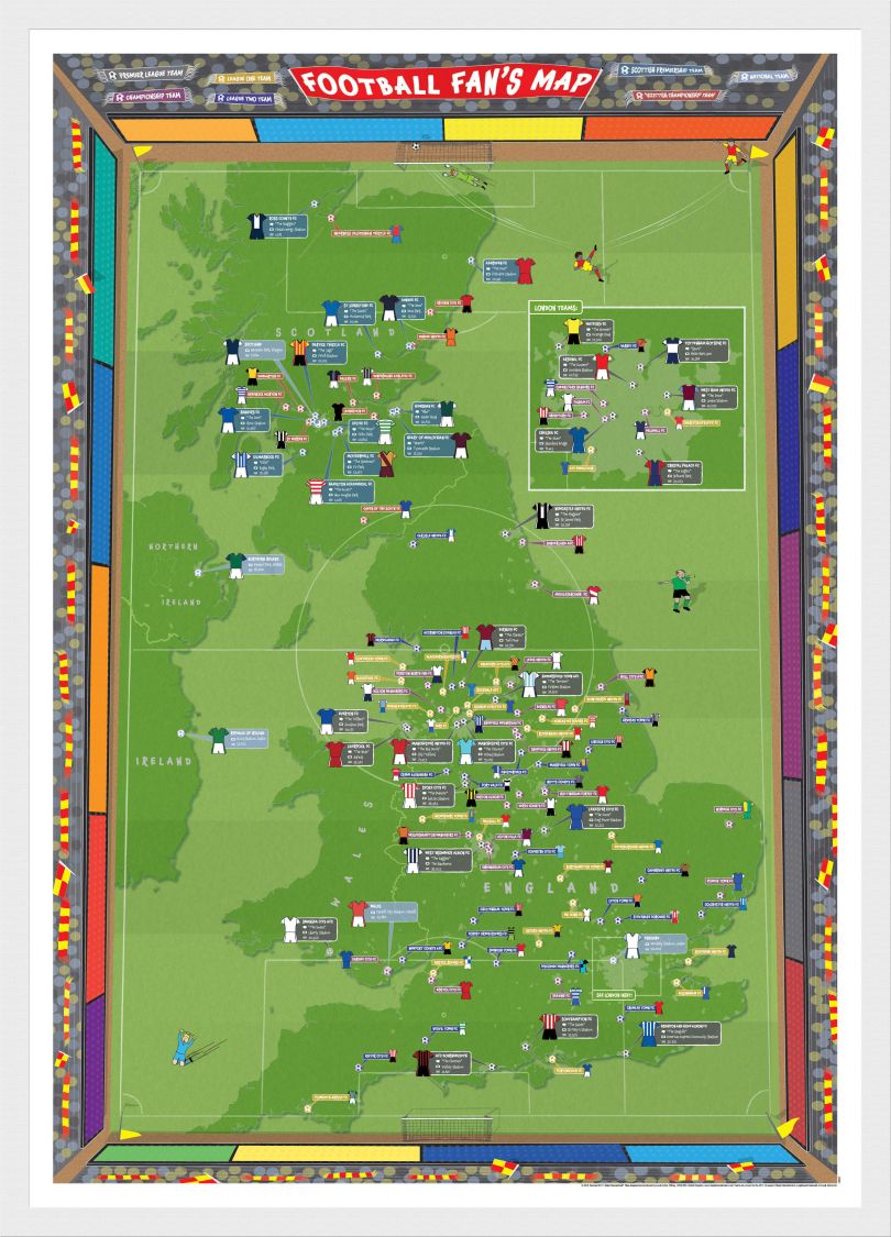 Medium Football Fan's Stadium Map (Wood Frame - White)