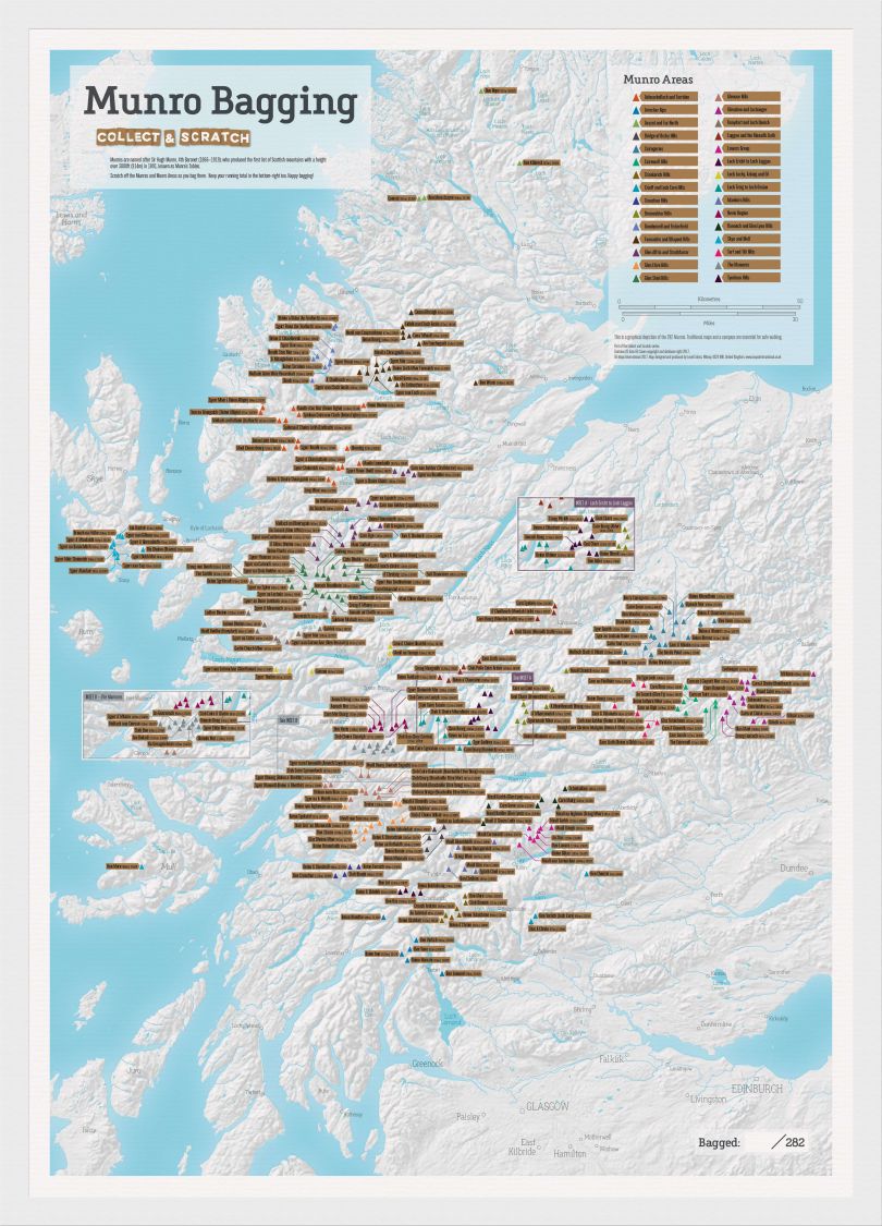 Scratch Off Munro-bagging Print (Pinboard & wood frame - White)