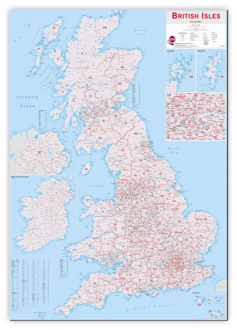 Large British Isles Postcode Map (Canvas)