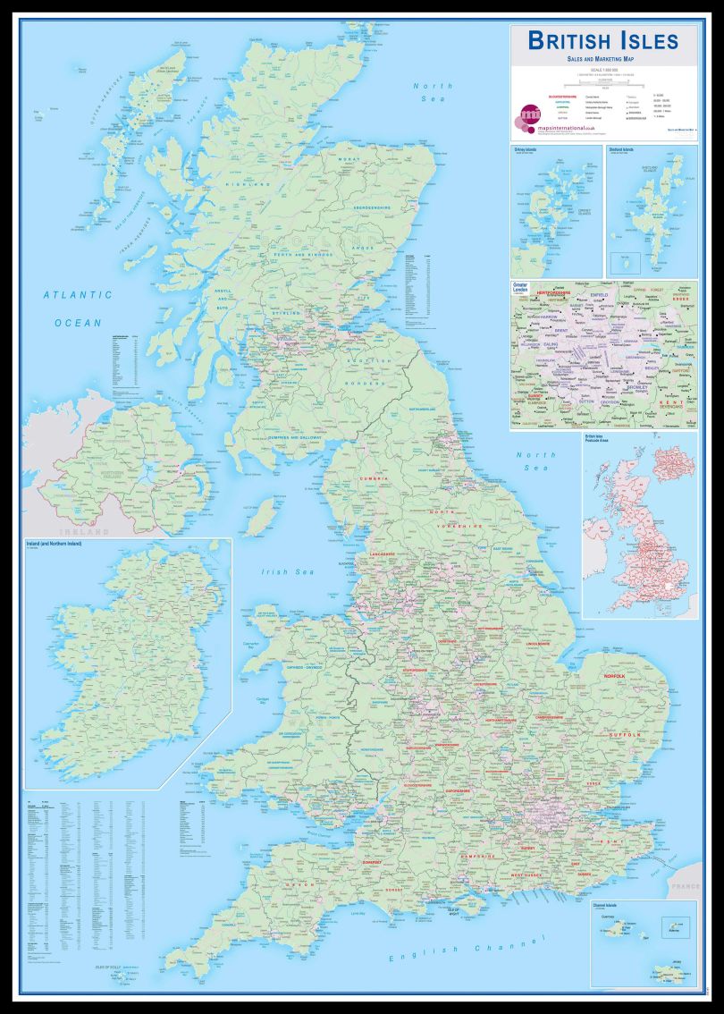 Huge British Isles Sales and Marketing Map (Pinboard & framed - Black)