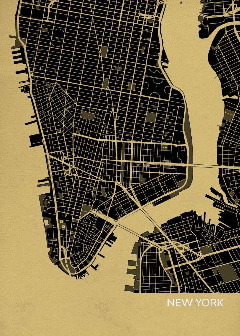 A3 New York City Street Map Print Straw (Matt Art Paper)