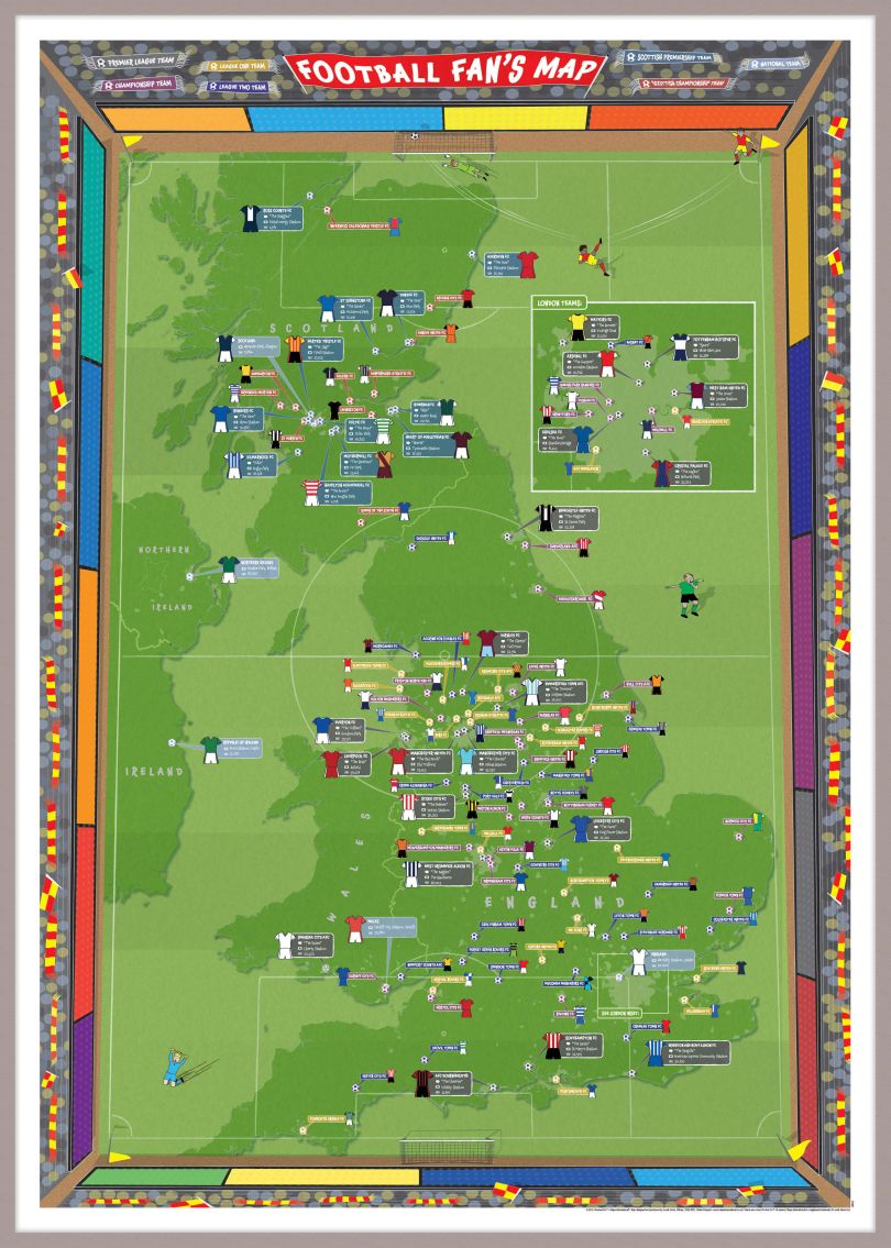 Large Football Fan's Stadium Map (Pinboard & framed - Silver)