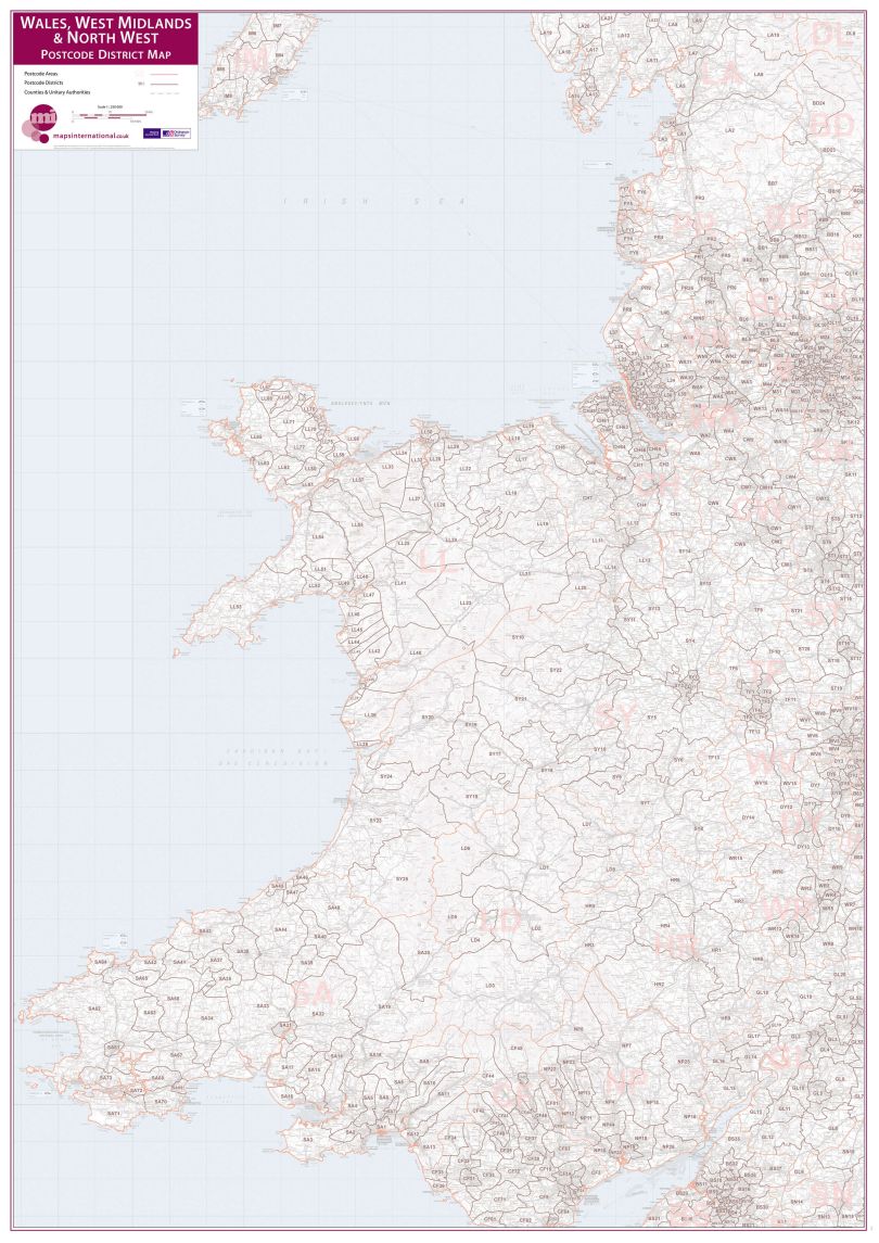 Wales, West Midlands and North West Postcode District Map