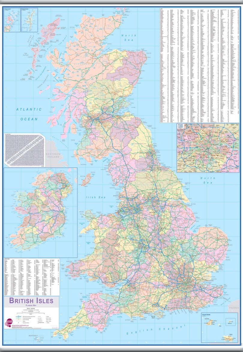 British Isles Planning Wall Map (Rolled Canvas with Hanging Bars)