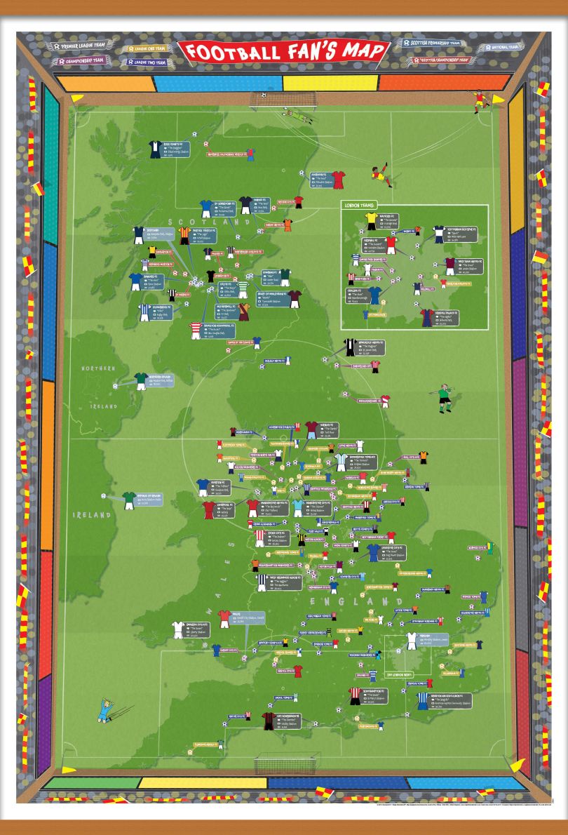 Large Football Fan's Stadium Map (Wooden hanging bars)