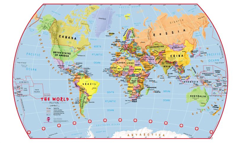 Primary World Wall Map Political