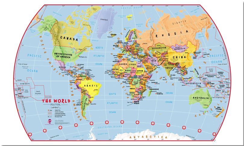 Large Primary World Wall Map Political (Pinboard)
