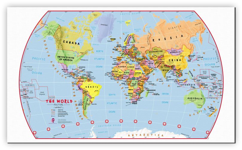 Medium Primary World Wall Map Political (Canvas)