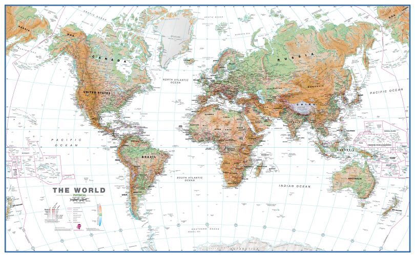 World Wall Map Physical White Ocean