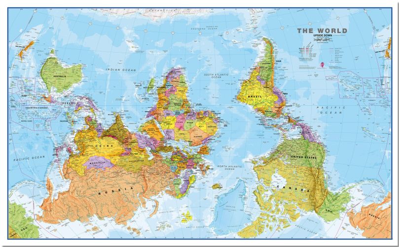Large Upside Down World Wall Map Political (Pinboard)