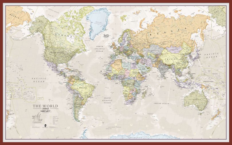 Huge Classic World Map (Pinboard & framed - Dark Oak)