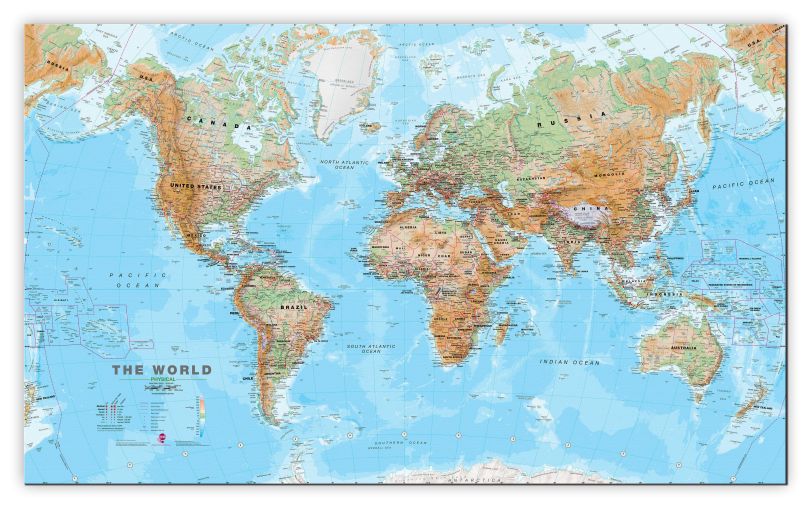 Large World Wall Map Physical (Canvas)
