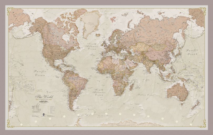 Medium Antique World Map (Pinboard & framed - Silver)