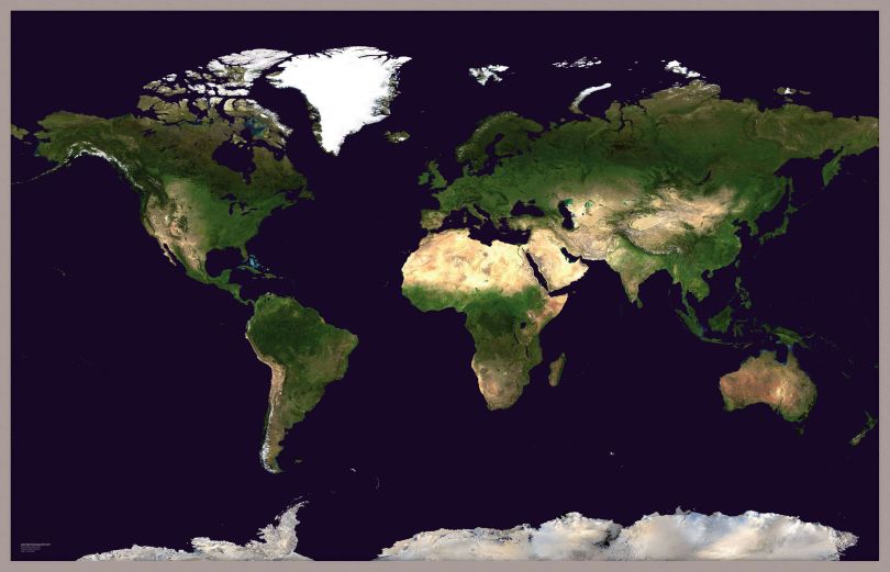 Large Satellite Map of the World (Pinboard & framed - Silver)