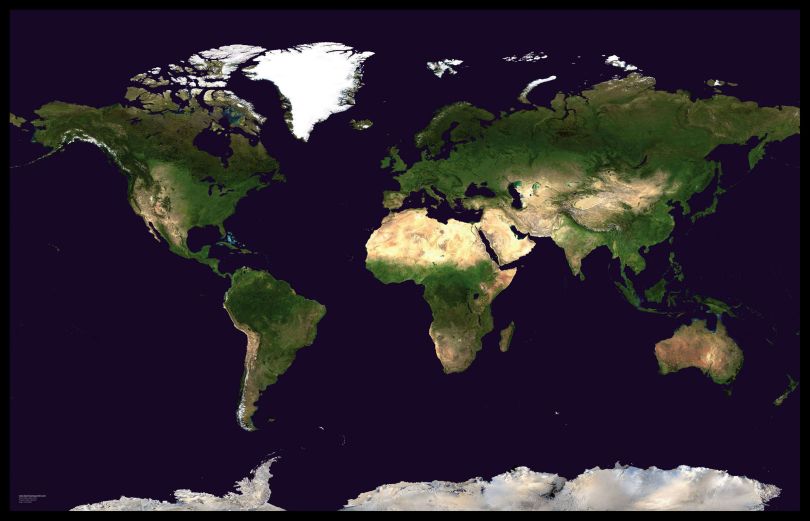 Large Satellite Map of the World (Pinboard & framed - Black)