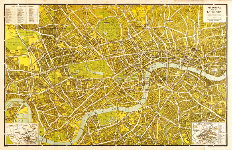 Medium A-Z Pictorial Canvas Map Central London 1938 (Rolled Canvas - No Frame)