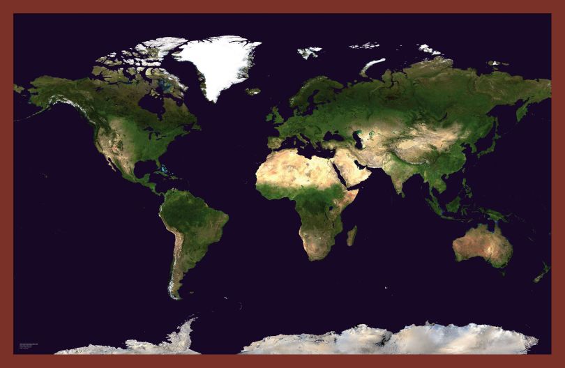 Small Satellite Map of the World (Pinboard & framed - Dark Oak)
