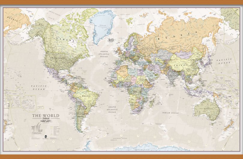 Large Classic World Map (Wooden hanging bars)