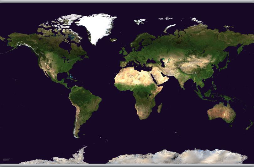 Huge Satellite Map of the World (Rolled Canvas with Hanging Bars)