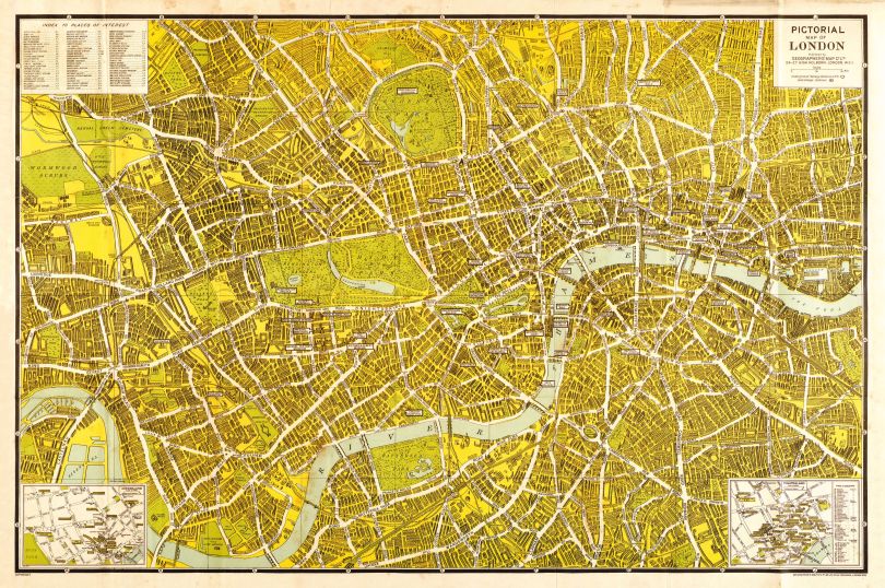 Large A-Z Pictorial Canvas Map Central London 1938 (Rolled Canvas - No Frame)