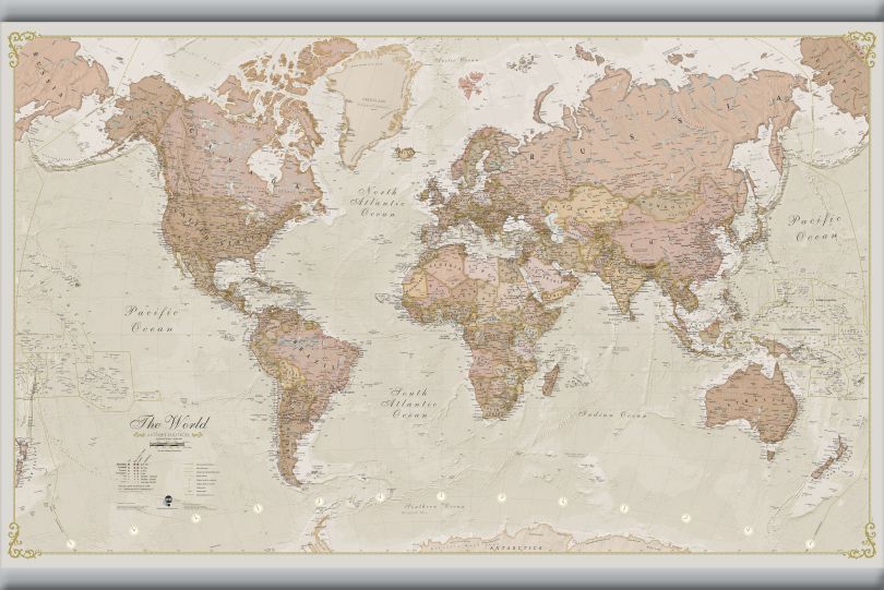 Medium Antique World Map (Hanging bars)