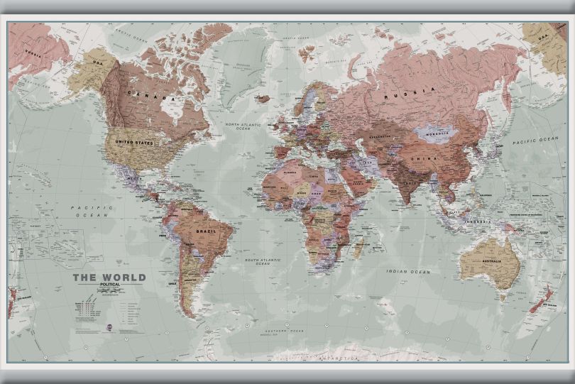 Medium Executive World Wall Map Political (Hanging bars)