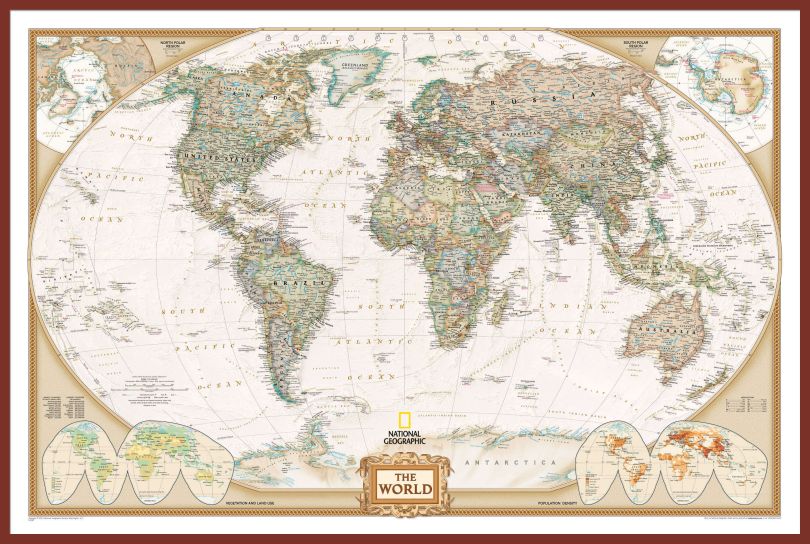 National Geographic World Executive Map (Pinboard & framed - Dark Oak)